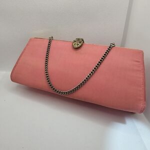 Coral Pink Linen Chain-Clasp Evening Clutch